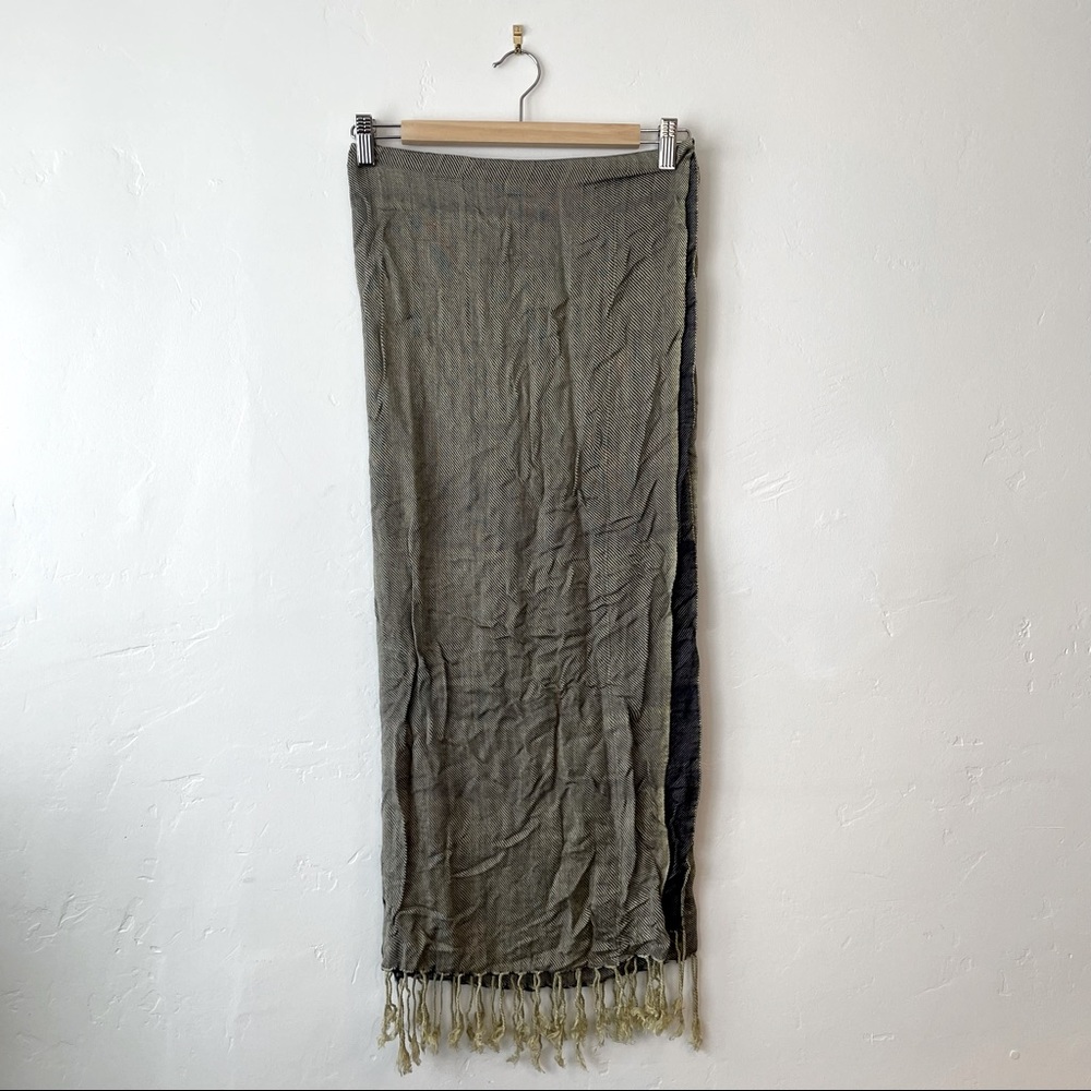 Long Soft Light Blue Yellow and Grey Pashmina Scarf Subtle Stripes and Tassels